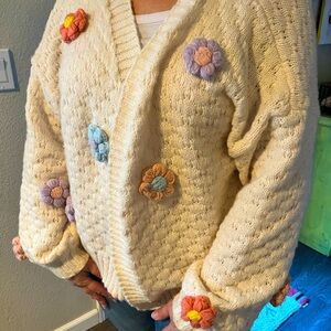 Most adorable Embossed floral cardigan sweater, size L/like new, from Lulus!